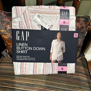 Gap Women’s Linen Button Down Shirt – Pink Multi Stripe – Size Large – NWT